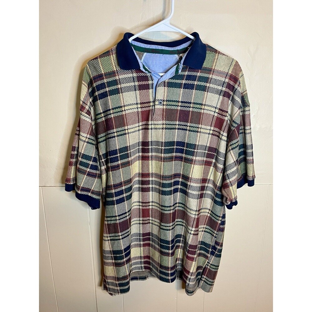 Vintage 1990’s New River Company Men’s XL Short Sleeve Plaid Polo Shirt Used